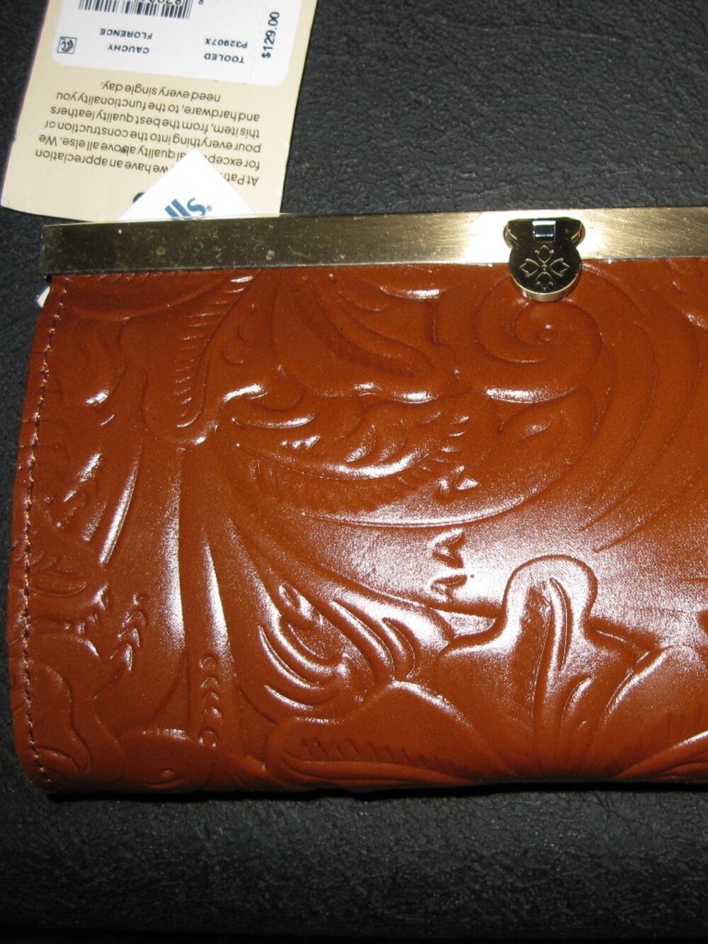 New Patricia Nash Cauchy Wallet Florence Brown Tooled Leather Brass Hardware